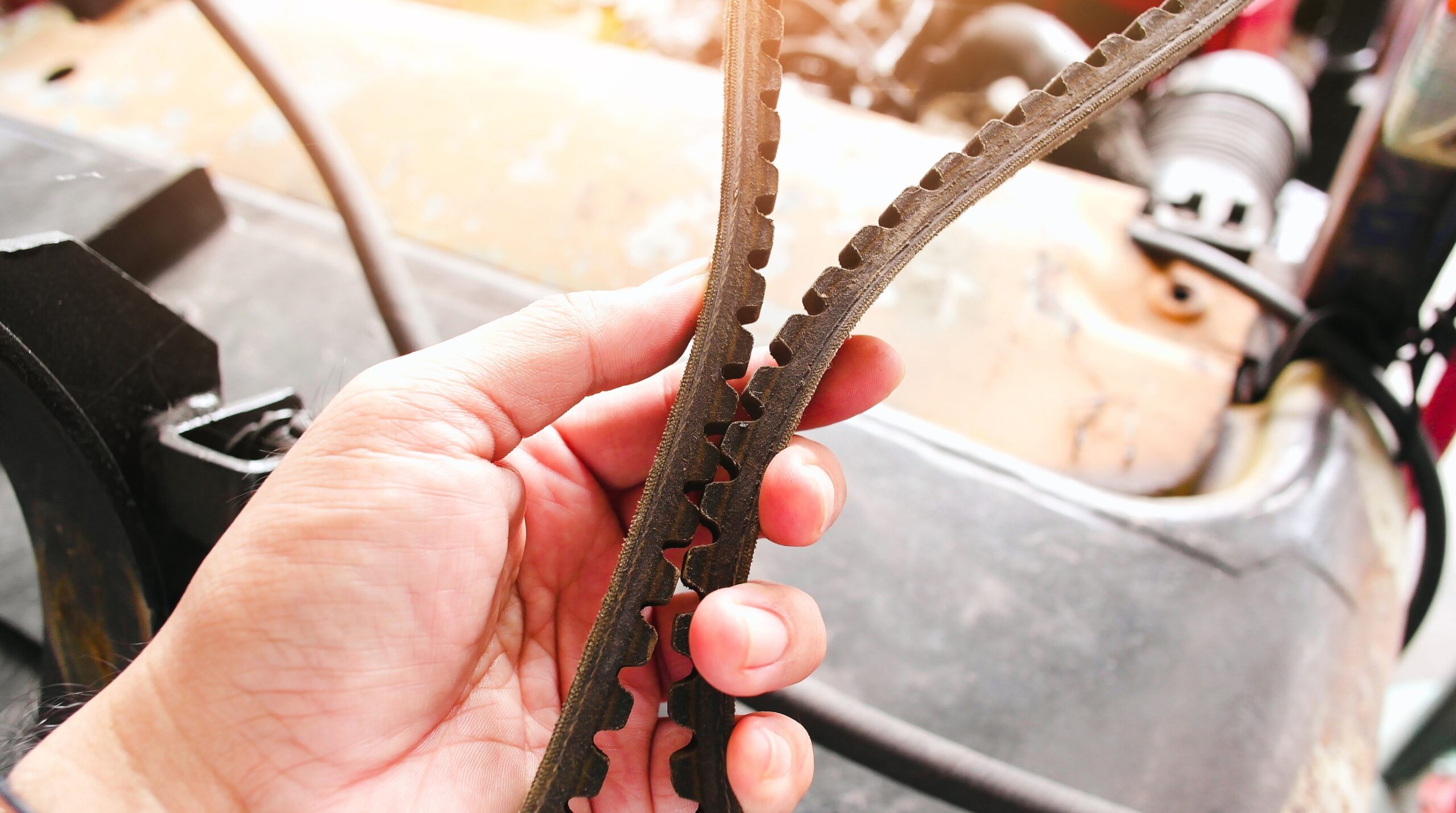 A belt this worn gives no warning before it snaps, which is the entire problem on an interference engine.