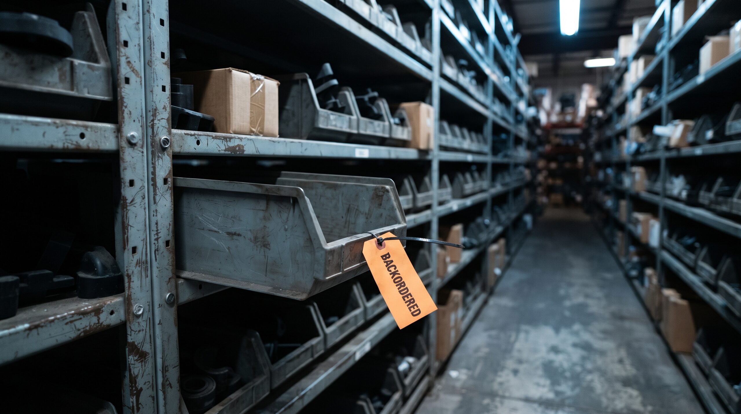 An empty bin and a single tag tell the story faster than any parts catalog: this is what