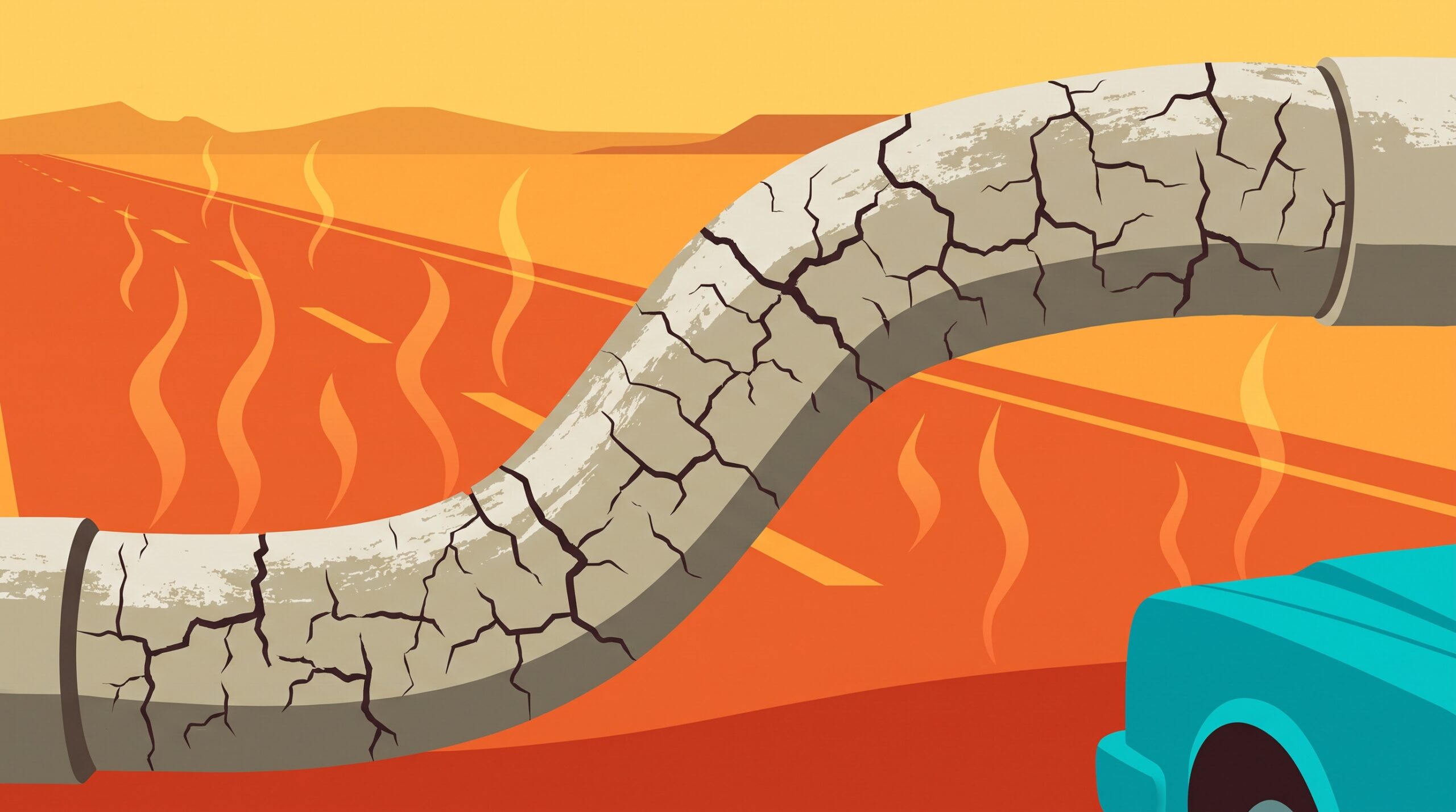 Sustained heat and ultraviolet exposure stiffen and crack rubber hoses and belts years before the same part would fail in a milder climate.