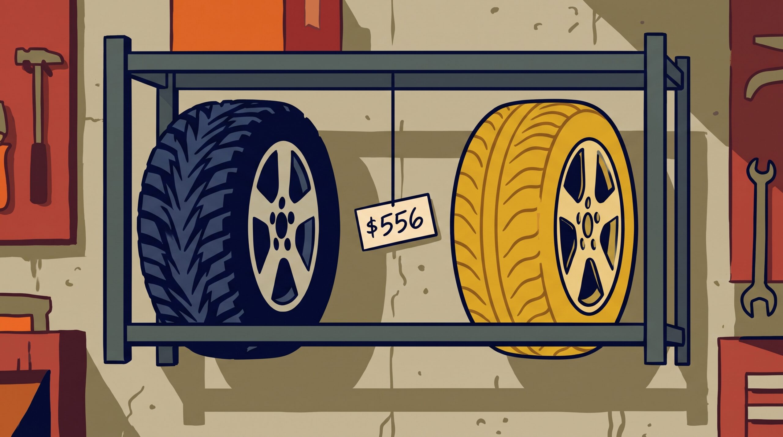 The $556 gap is what a second set costs beyond the price of the tires themselves once wheels, mounting, and swaps are added in.