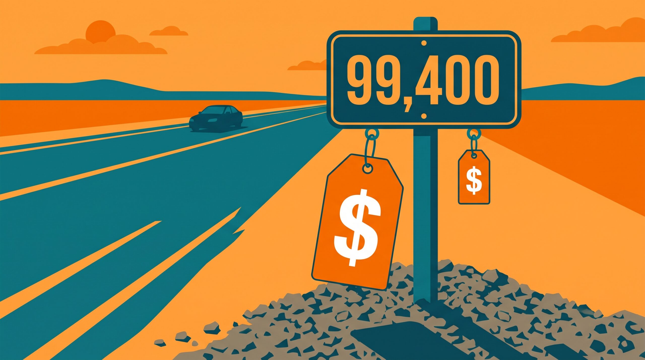 A car's resale value does not slide evenly. It steps down hardest right at round-number mileage marks like 100,000.